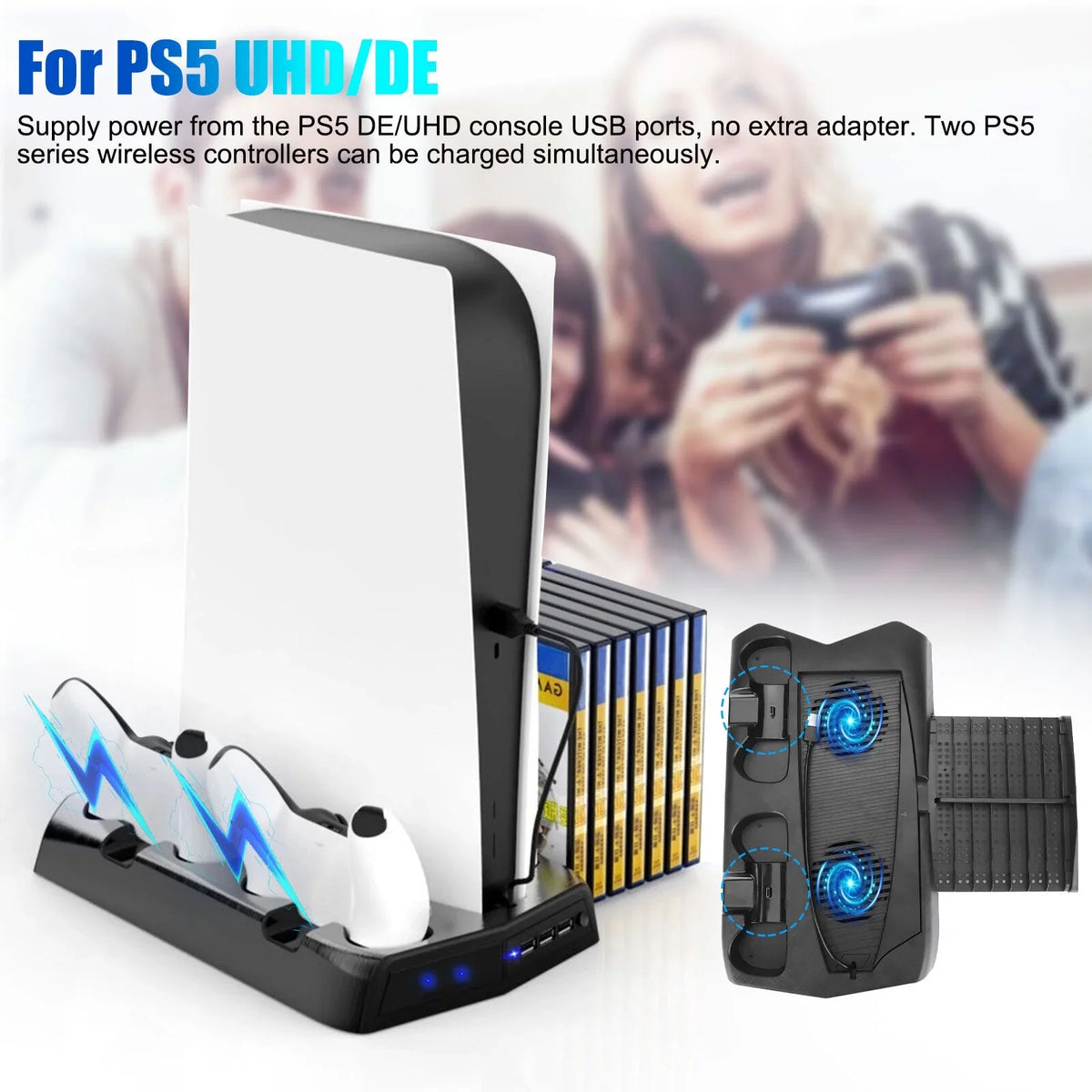14 Disk Cooling For Fans PS5 Games Charging Slot Stand Dock Controller w/Console