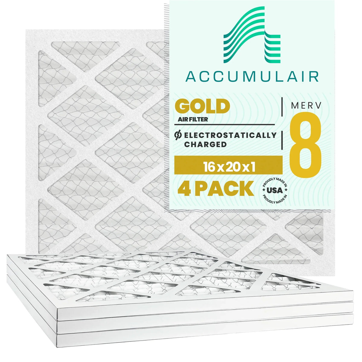 Filter (4 Accumulair 8 Pack) 16x20x1 MERV Gold Air