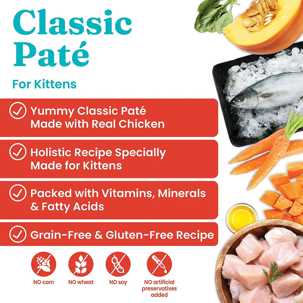 Food Stomach Protein for - Gold Sensitive Wet Grain High for Digestion, Chicken Solid & (24 Coat Cat 3oz Made Wet Pate - with Food Healthy Free Real Kitten Skin, Count) - Kittens