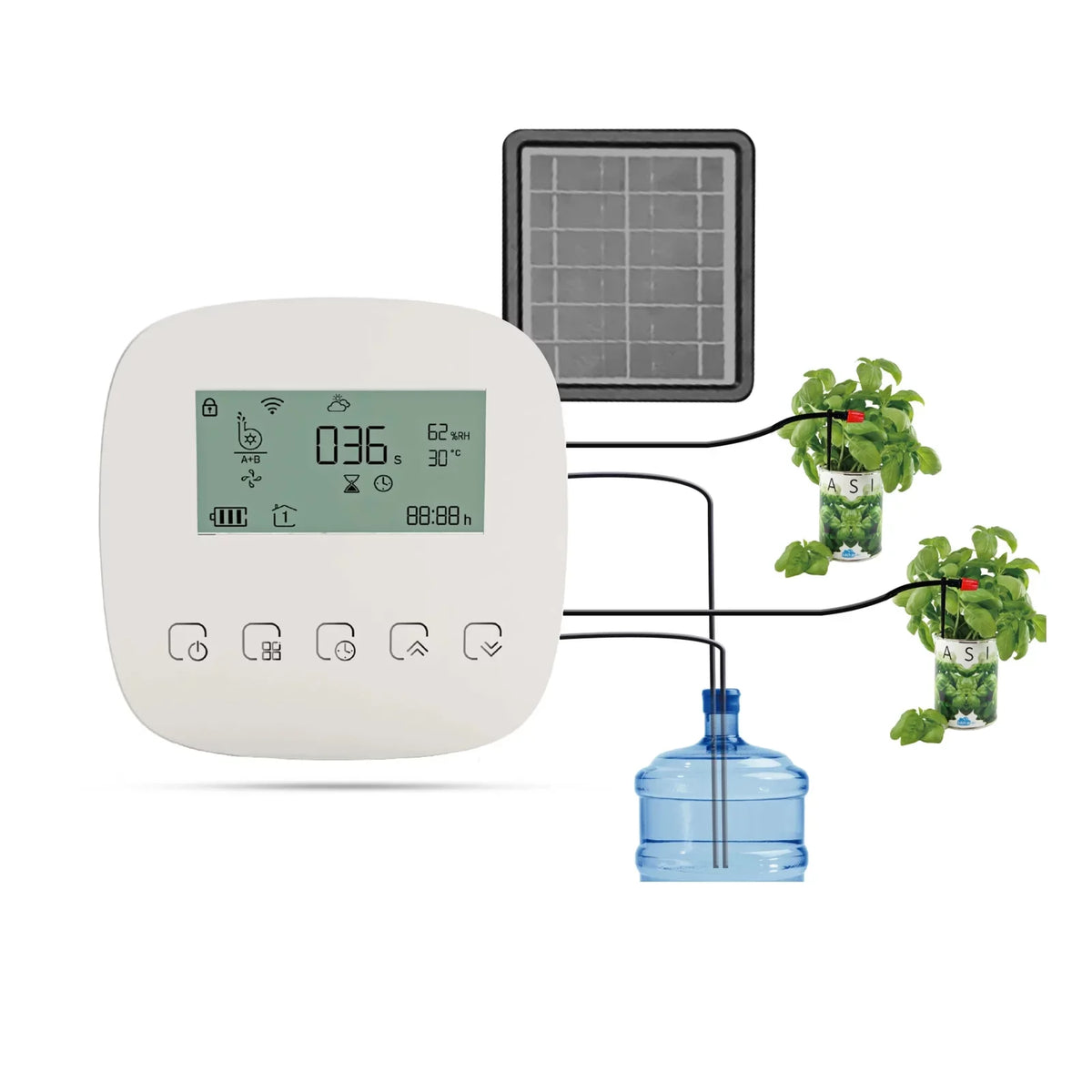Watering Smart Programmable Watering WiFi/ Device Pump with System Battery Manual Arealer Built-in System Charging for Watering Compatible Home Voice/ Solar Dual USB Control Panel/ Automatic Time