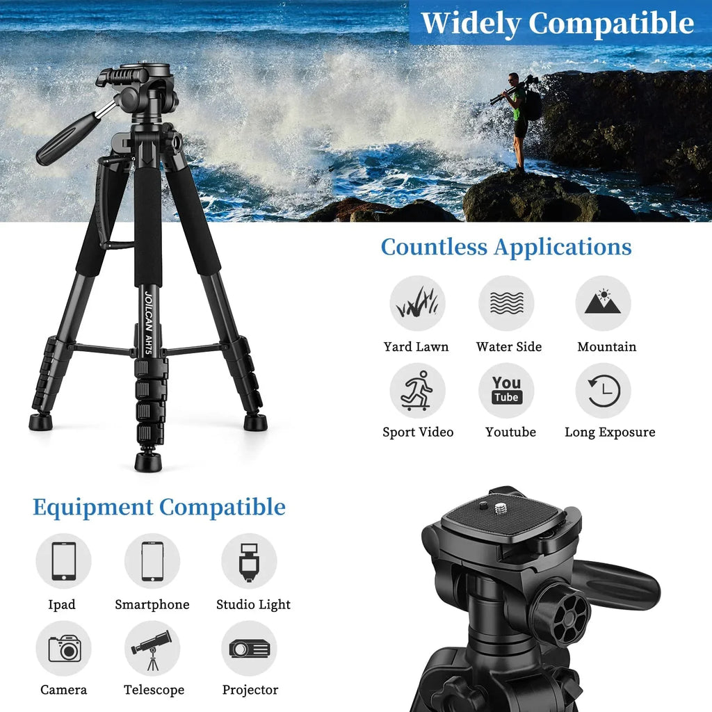 Phone Tripods, Tall Stand Tripod for Camera Video Cell Photography, Tripod 74" Camera Tripod, Heavy Camera Duty