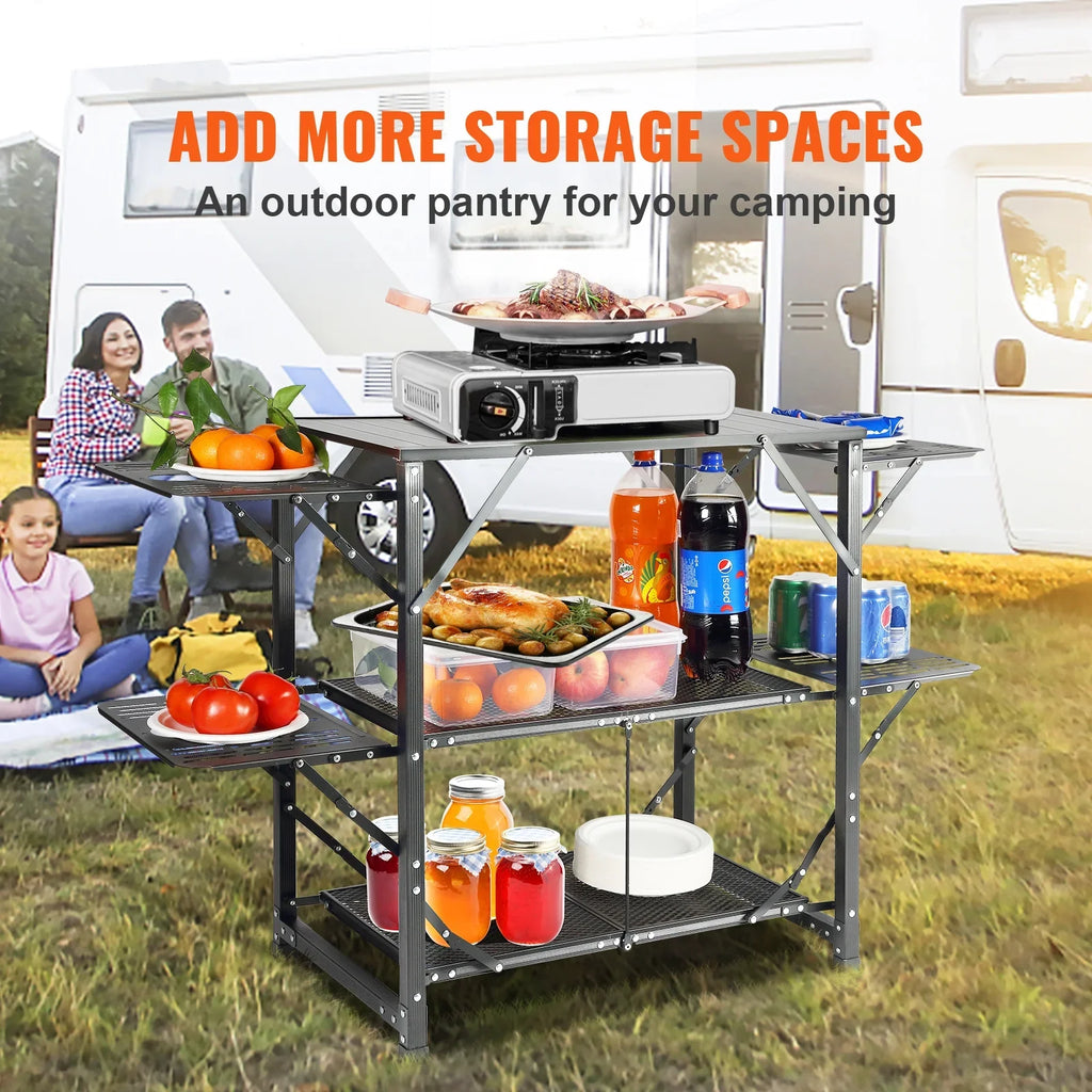 Kitchen Table Tables Folding SKYSHALO 5 Camping Portable 2 Cook Station & Shelves