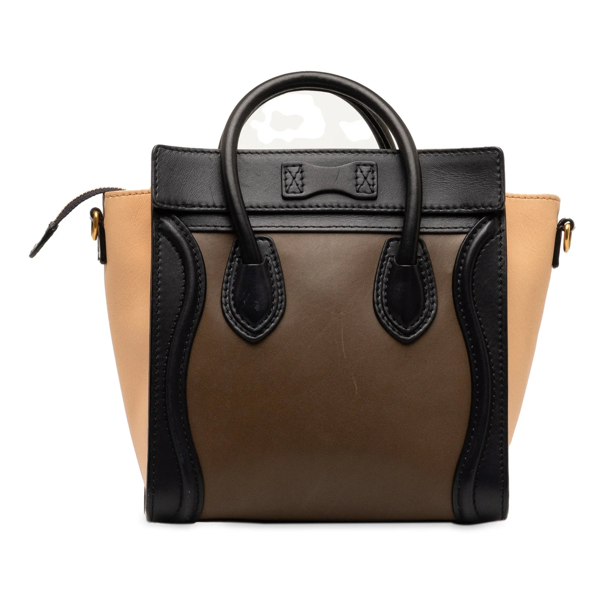 Tote (Good) Satchel Tricolor Luggage Unisex Calf Celine Authenticated Leather Brown Nano Pre-Owned