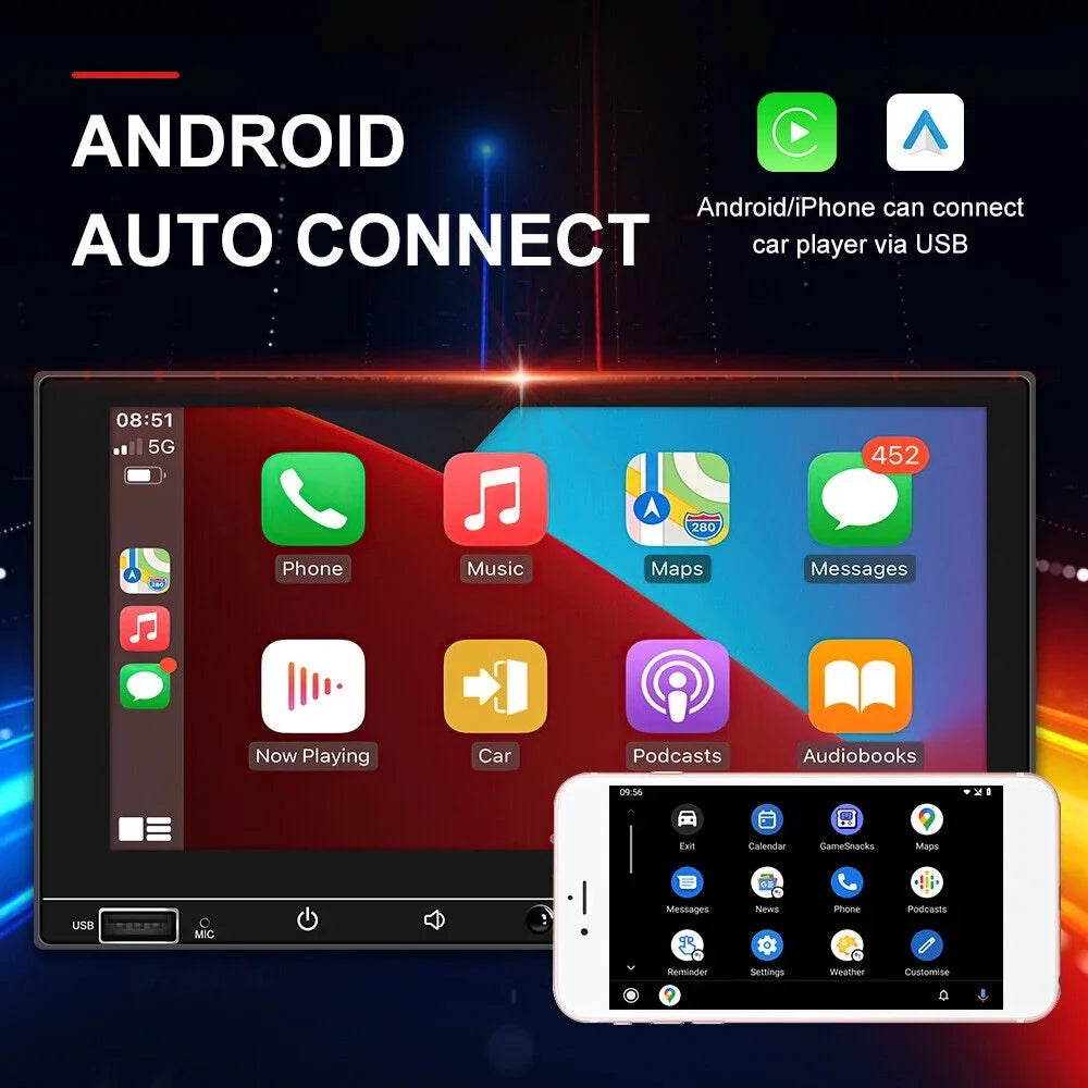 Android Auto Car Mirror Link HD Player Fast AUX Wired MP5 JLLOM System Screen 7" & - Charge Apple Bluetooth Carplay Stereo