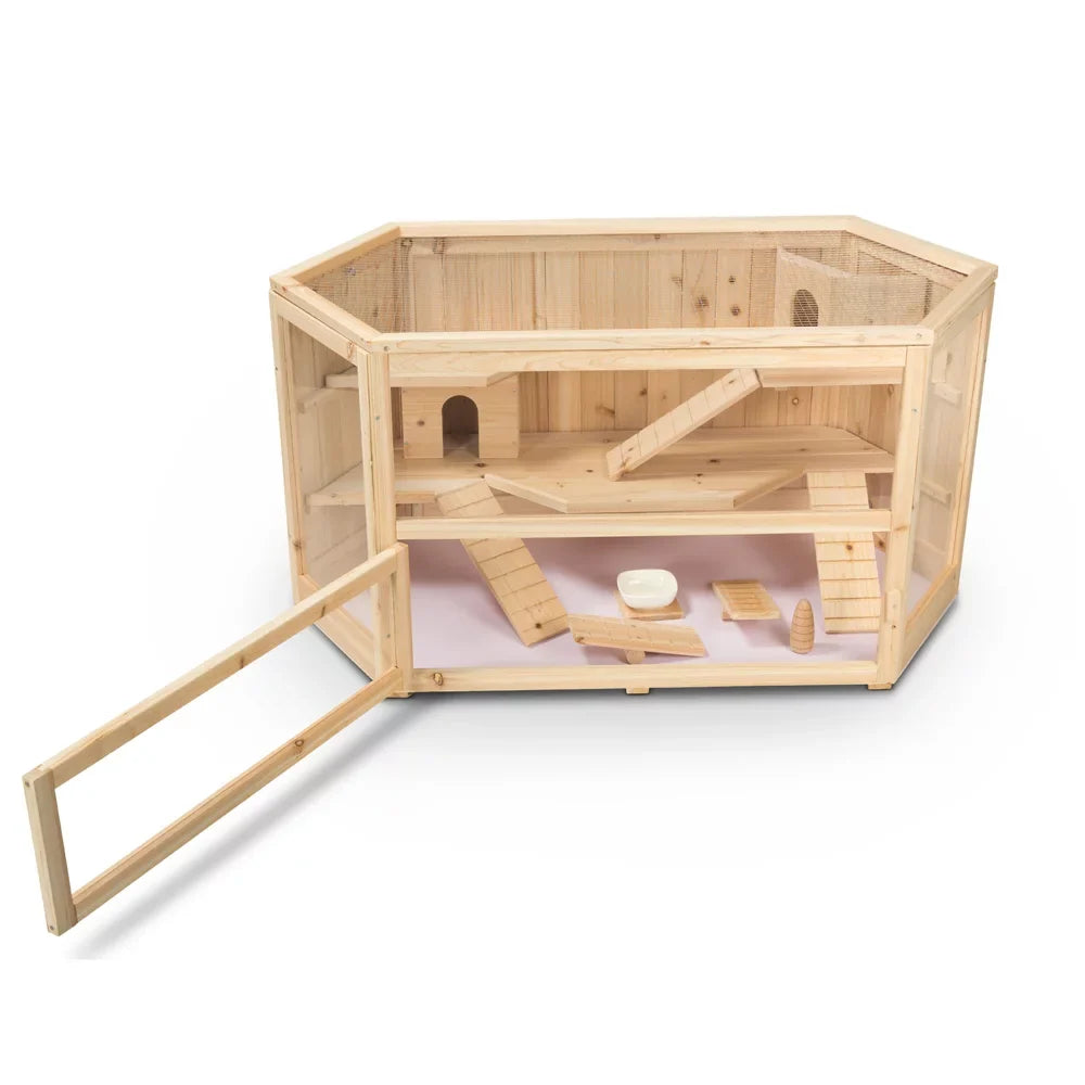 Fir WHC001 Mansion, Deluxe Pig, 3-Tier Hamster ALEKO Wood Guinea Large