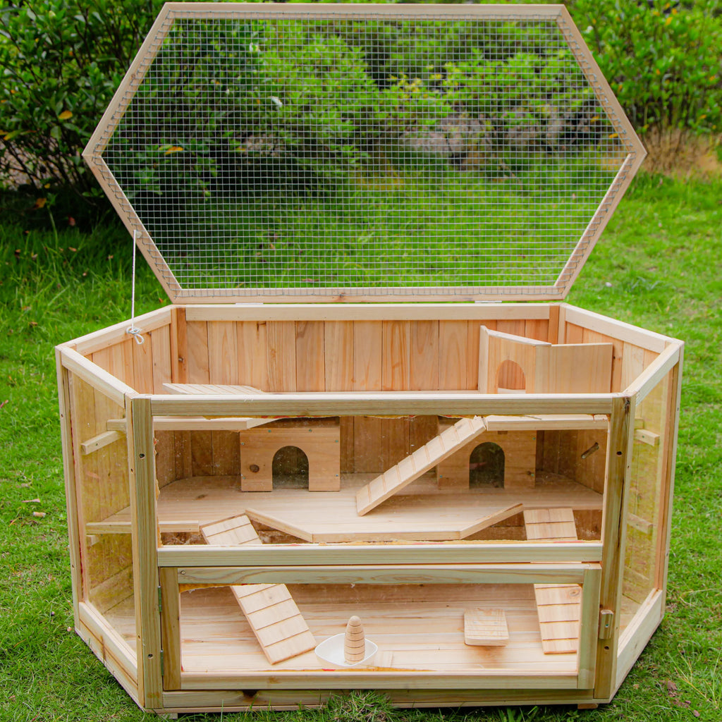 Fir WHC001 Mansion, Deluxe Pig, 3-Tier Hamster ALEKO Wood Guinea Large