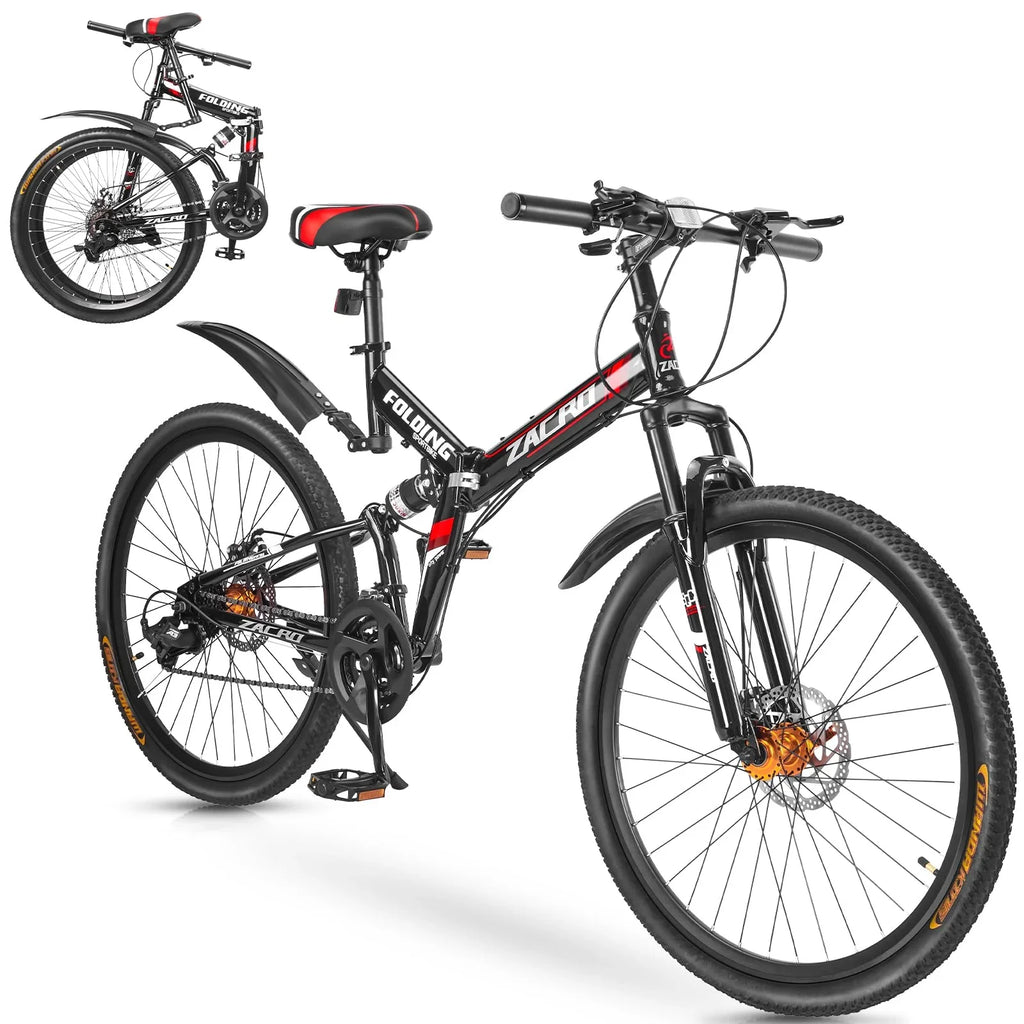 Speed/Carbon MTB Folding Steel Mountain High-Carbon Absorbers Bike, Inch Red City & Fiber Upgraded Zacro Disc Dual Brake Bikes, Shock 26 24 Road Wheels Bicycle,