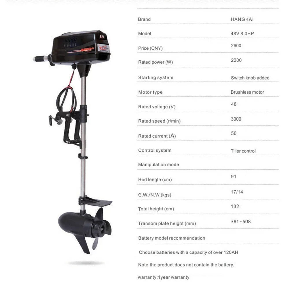 48V Motor Motor Electric Brushless Trolling Boat Outboard Engine Fish 2.2KW DENEST