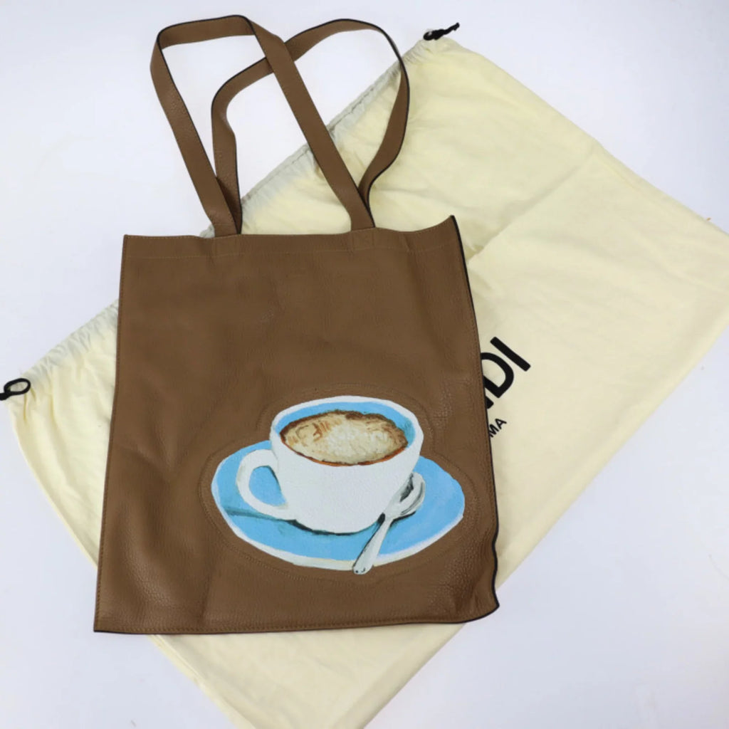 Coffee 7VA426 Shoulder Cup (Like New) Brown Leather Pre-Owned FENDI Pattern Tote Bag Fendi Series