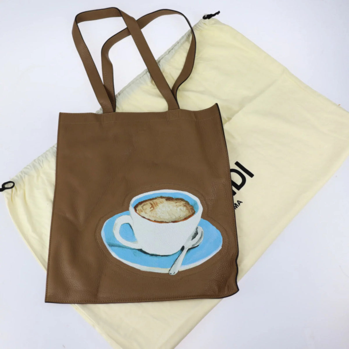 Coffee 7VA426 Shoulder Cup (Like New) Brown Leather Pre-Owned FENDI Pattern Tote Bag Fendi Series