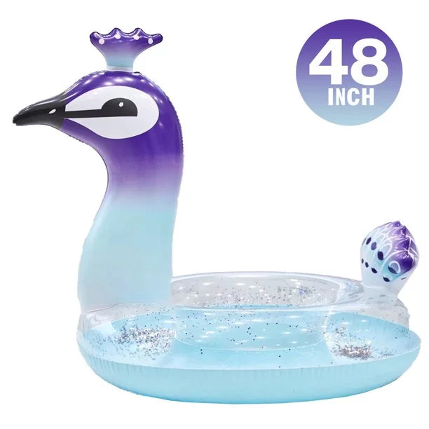 Beach Fun Inches Raft 48 Inflatable Peacock Water Swimming Pool Decorative Lounge Valves Party with Ionale for Summer Kids Glitter Fast Designed Toys Game