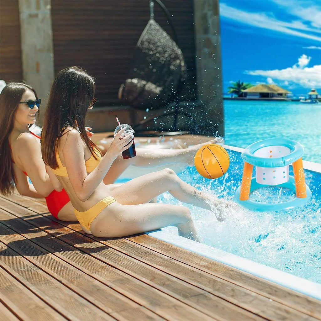 with Volleyball Floating Games Basketball Blossom Pool Pool Net, Weight for 2-in-1 Family Light Blue Swimming Hoop and Inflatable | Pool Bags - Pool Set
