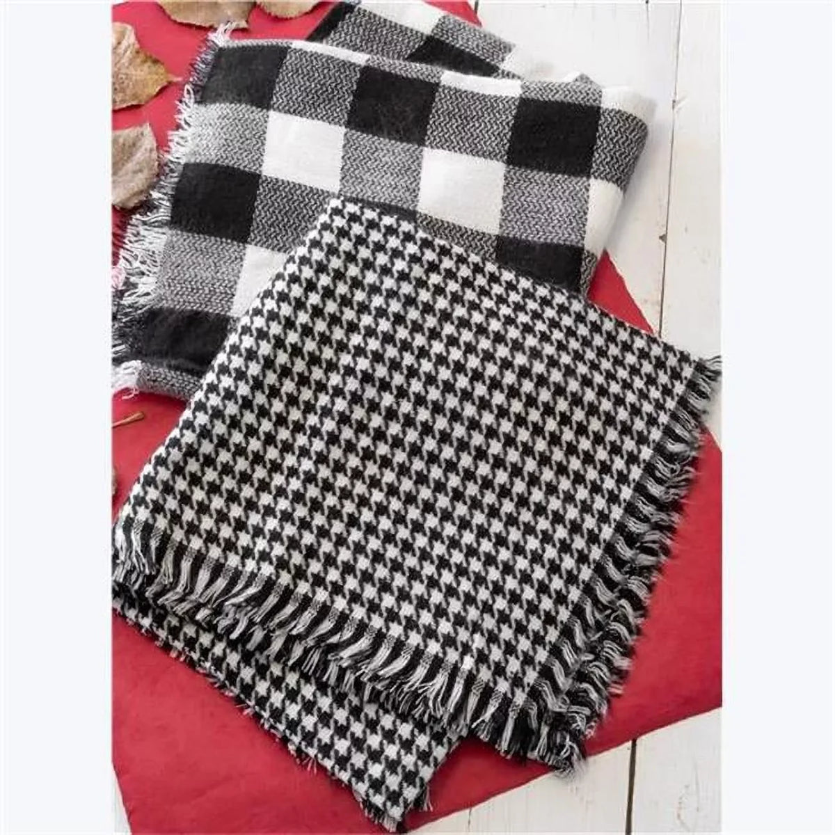Color & Buffalo Piece 42573 2 - Scarf, Youngs Assorted Black White & Houndstooth
