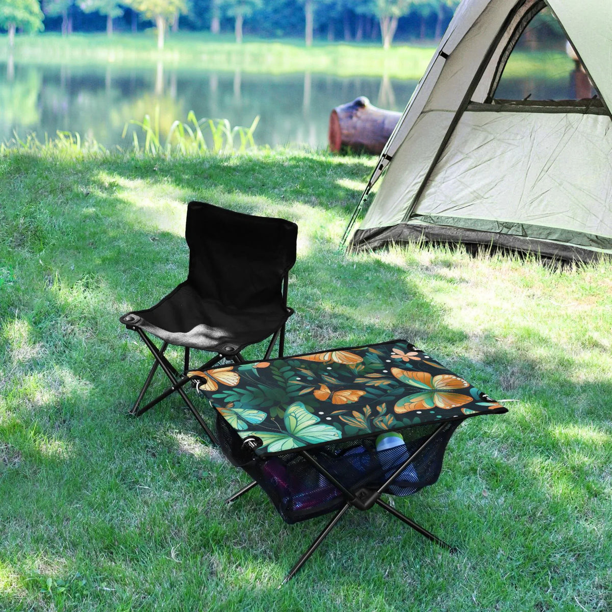 Table Bag Beach with Outdoor Folding Picnic Table Camping Travel Floral Butterfly for Compact Fishing Storage BBQ Table Leave Portable