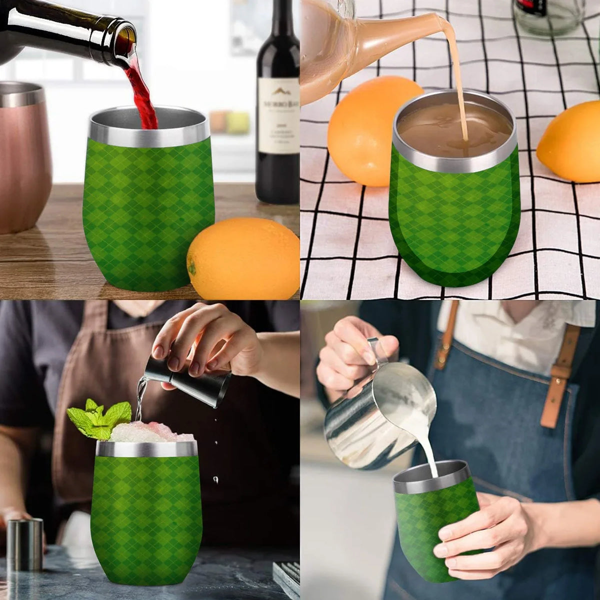 Insulation Tumbler with Cup Cups, Argyle Cup Lid, Layer Background Textured Double Big Green Cup 304 Wine Belly U Insulated Steel Shape Vacuum Hidove Eggshell Stainless 12oz Cups