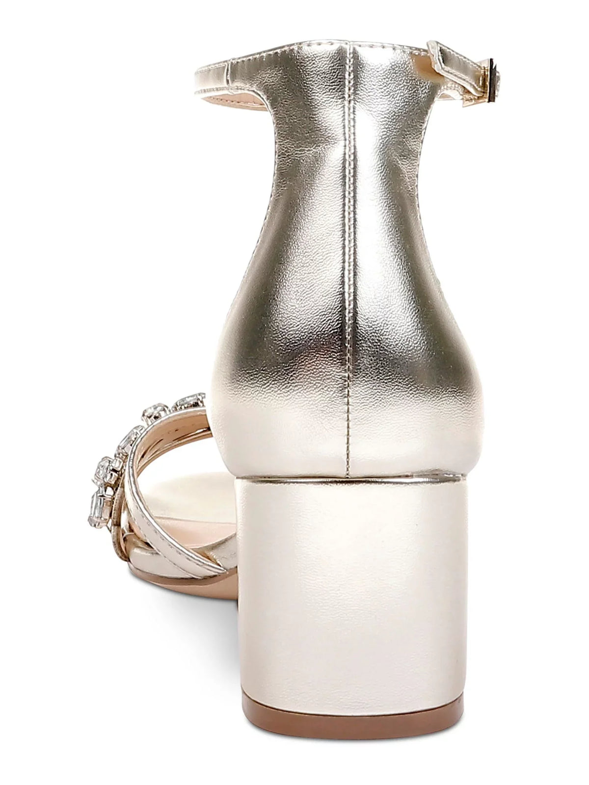 Giona Round Rhinestone Shoes Heel Sandals BADGLEY Womens Toe JEWEL Buckle 7 Silver Block Cushioned Dress MISCHKA