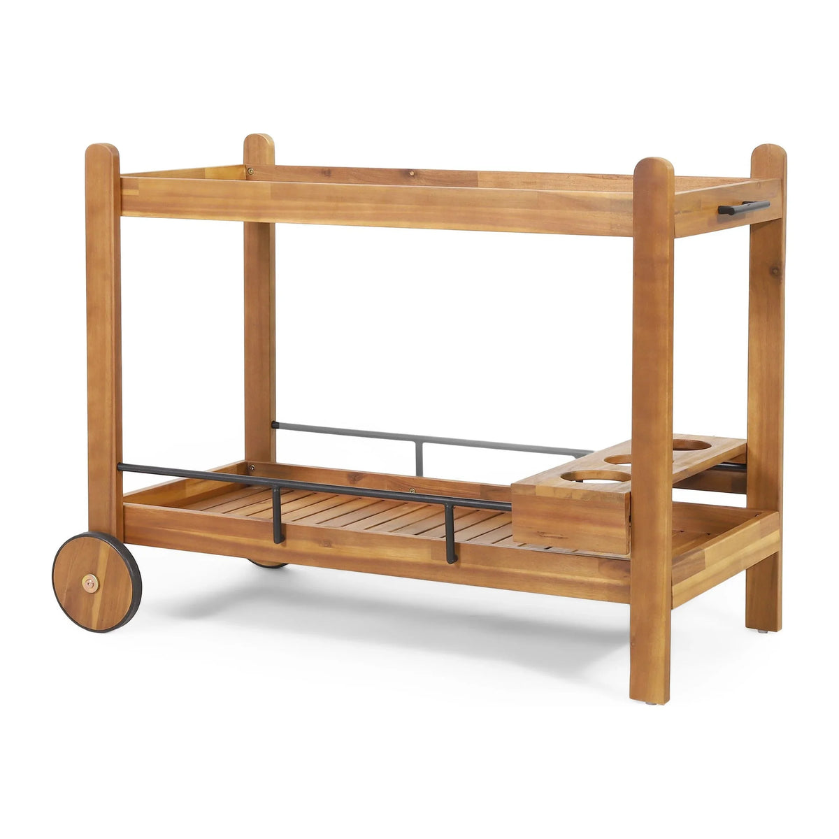 and Bottle with Bar Cart Bonneau GDF Studio 2 Holders, Teak Acacia Tiered Outdoor Black Wood