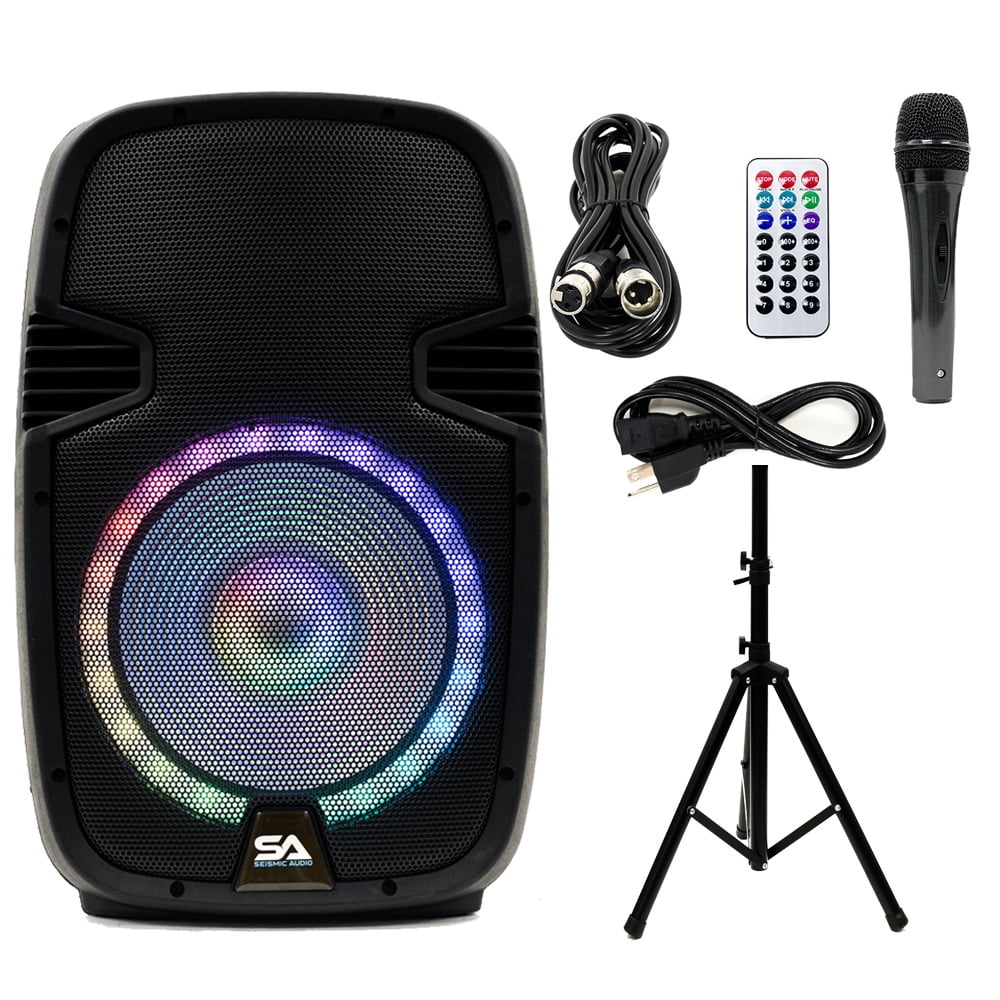 Lights, Remote Microphone, Active Bluetooth System Party DJ Speaker Audio Seismic LED and Home SA-KP15BTH 15 Karaoke PA Inch Cable Stand, with