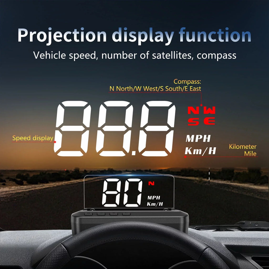 Alarm Head-Up Driving Display (HUD) System Car - Speedometer, Digital Display, GPS with and Dual Fatigue Alarm, Overspeed Screen Dual