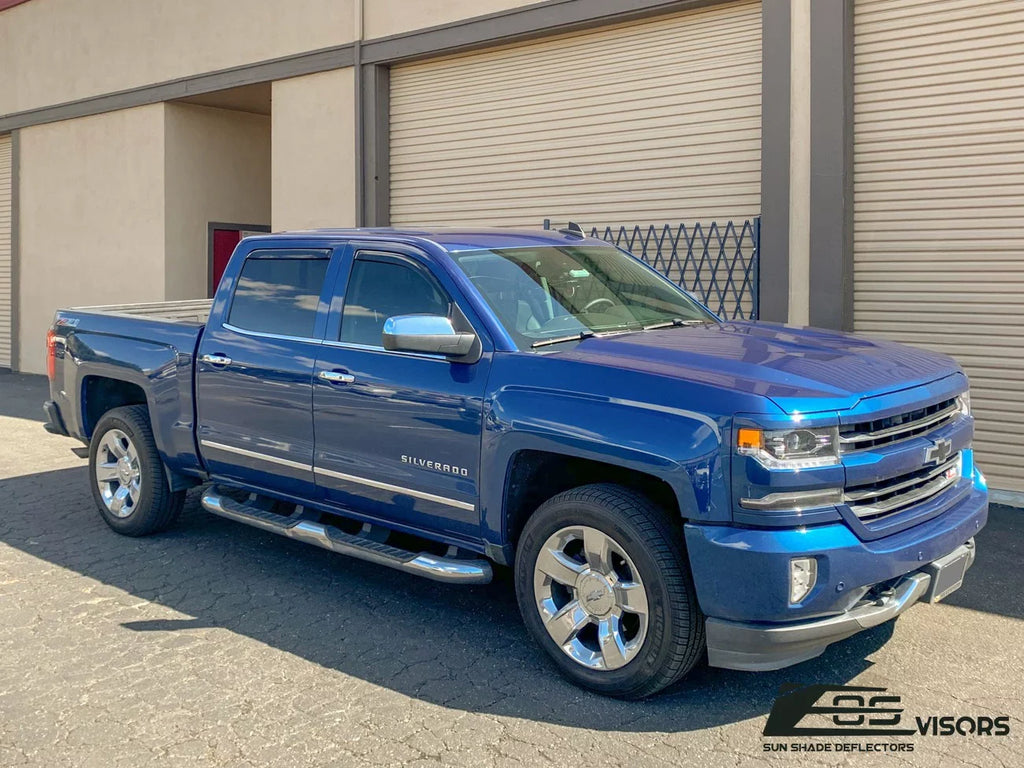Fits Online Extreme Vents 2014-2018 TINTED ALL | EOS Style Side SMOKE Chevrolet Guards Silverado Models Cab Window Deflectors Store IN-CHANNEL 1500 Rain Visors Crew