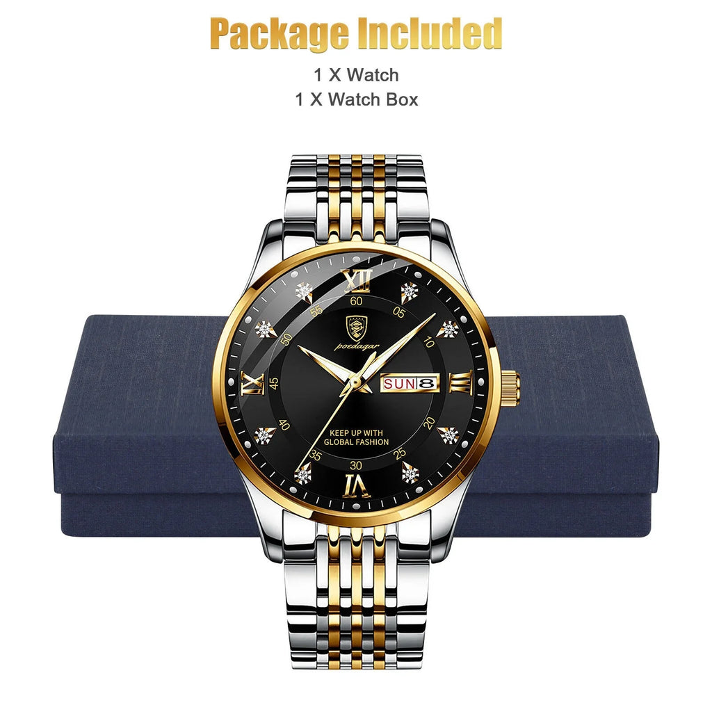 Steel Waterproof Relojes Watch Men's Stainless Quartz De Classic Hombre Luminous