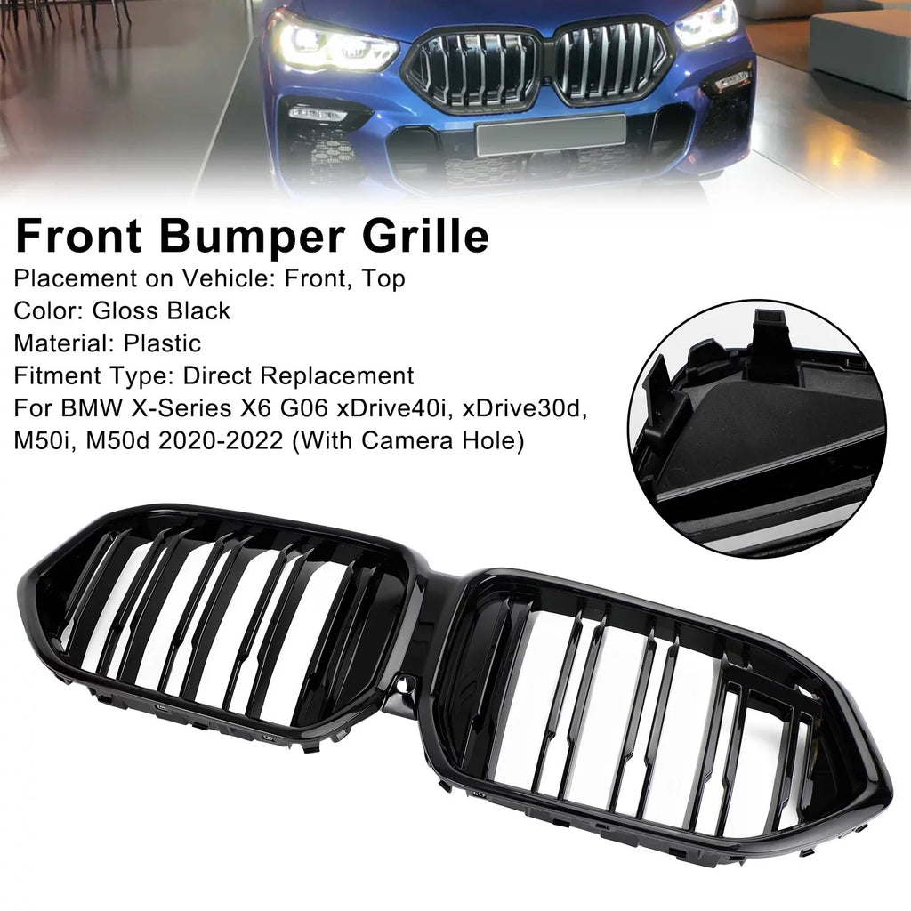 BMW Front Grille Hole Black Bumper X6 Grill Fit M50i for W/Camera G06 2020-2022