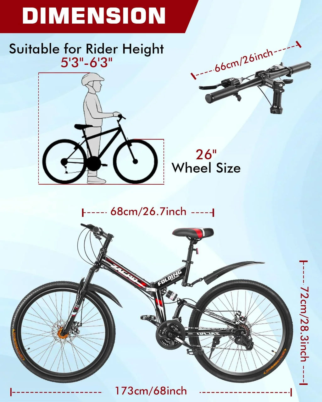 Speed/Carbon MTB Folding Steel Mountain High-Carbon Absorbers Bike, Inch Red City & Fiber Upgraded Zacro Disc Dual Brake Bikes, Shock 26 24 Road Wheels Bicycle,