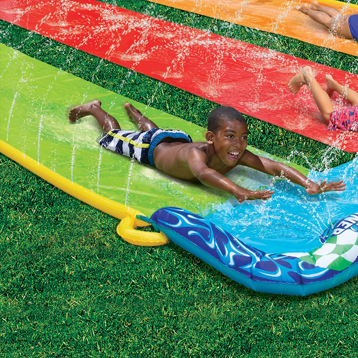 Water - Racing Side-by-Side-by-Side Triple 16 Slide Racing Banzai Fun! Tag Feet