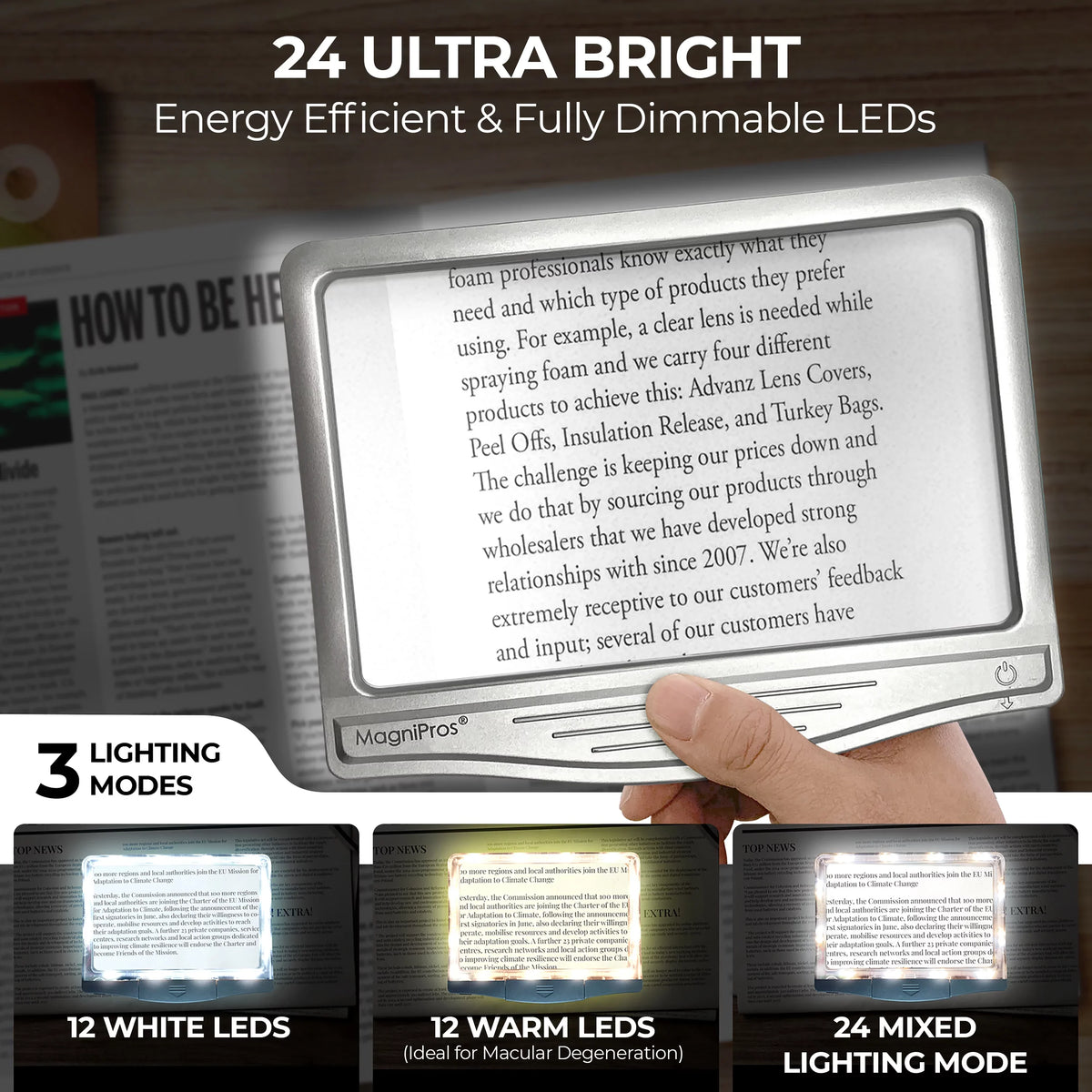 to for Aging Page 5X for Strain-Perfect Eye Small Magnifier Reduce Print, Large Seniors LED Eyes, & MagniPros & Low Vision Reading Anti-Glare Lens