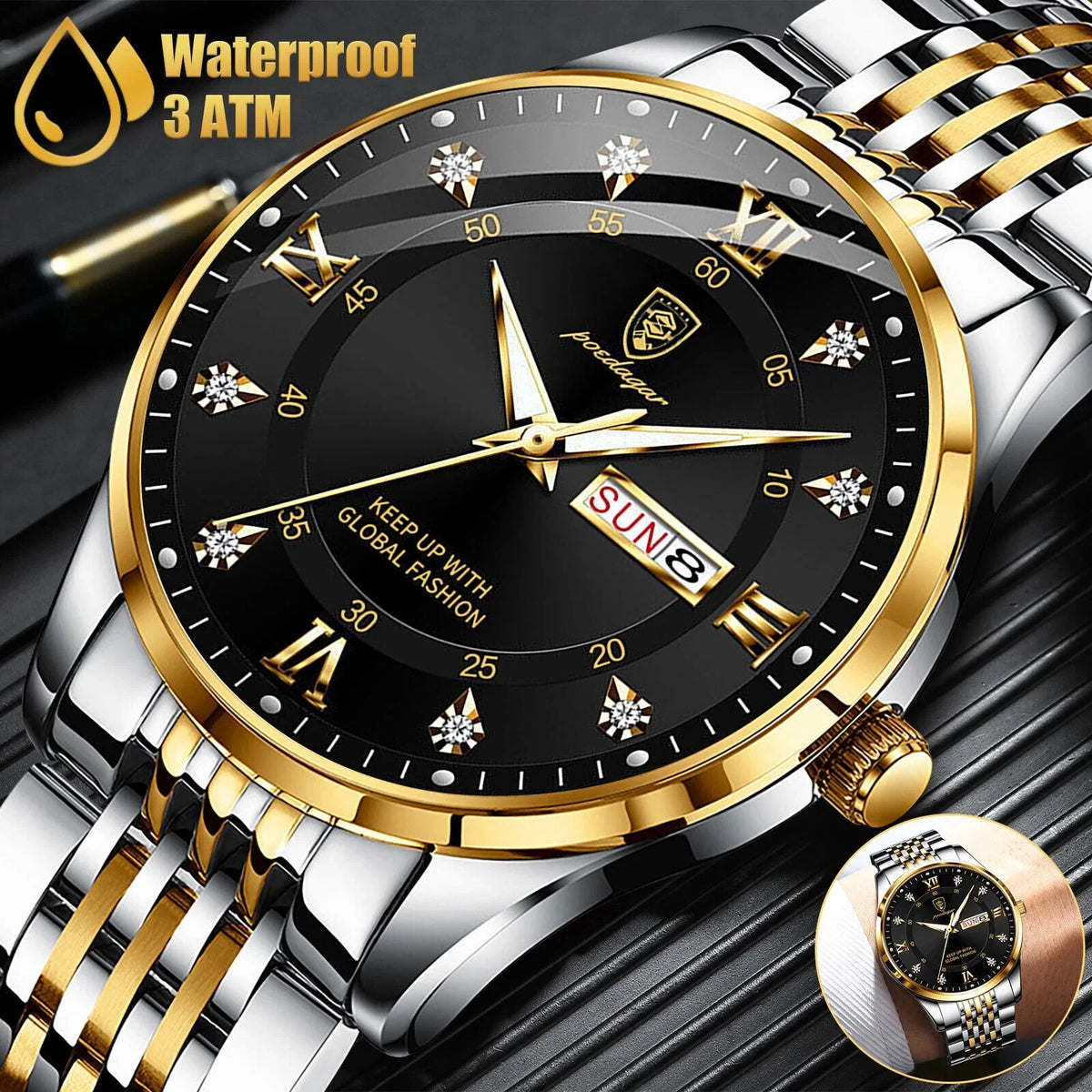 Steel Waterproof Relojes Watch Men's Stainless Quartz De Classic Hombre Luminous