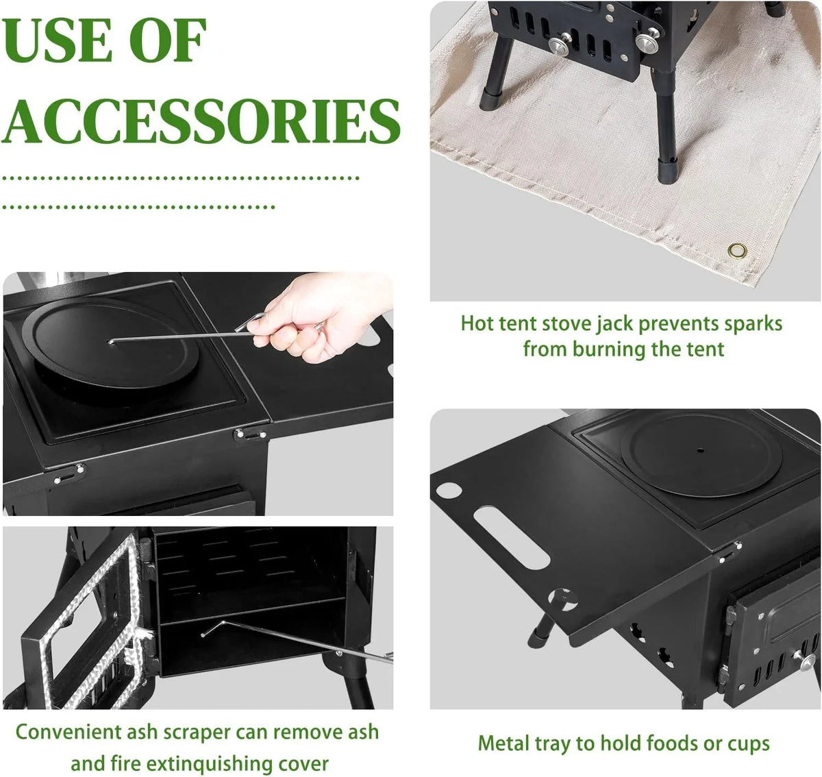 Pipes, Outdoor Cooking Stainless Outdoor Tent and with People Use(Black) Camping Wood Jack Heating Stove Burning Gloves Tent & for Chimney 1-2 Portable Wood Stove Stove, Camping