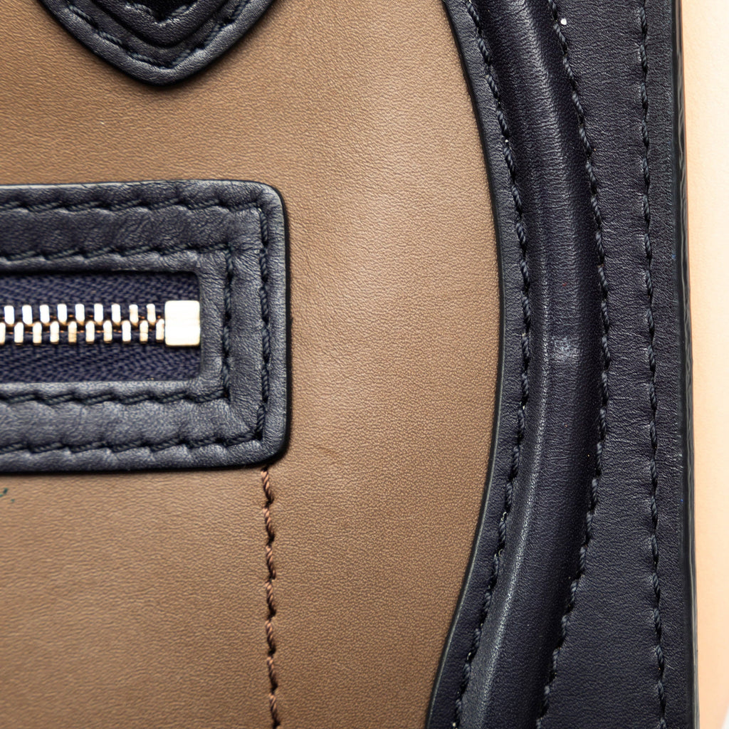 Tote (Good) Satchel Tricolor Luggage Unisex Calf Celine Authenticated Leather Brown Nano Pre-Owned