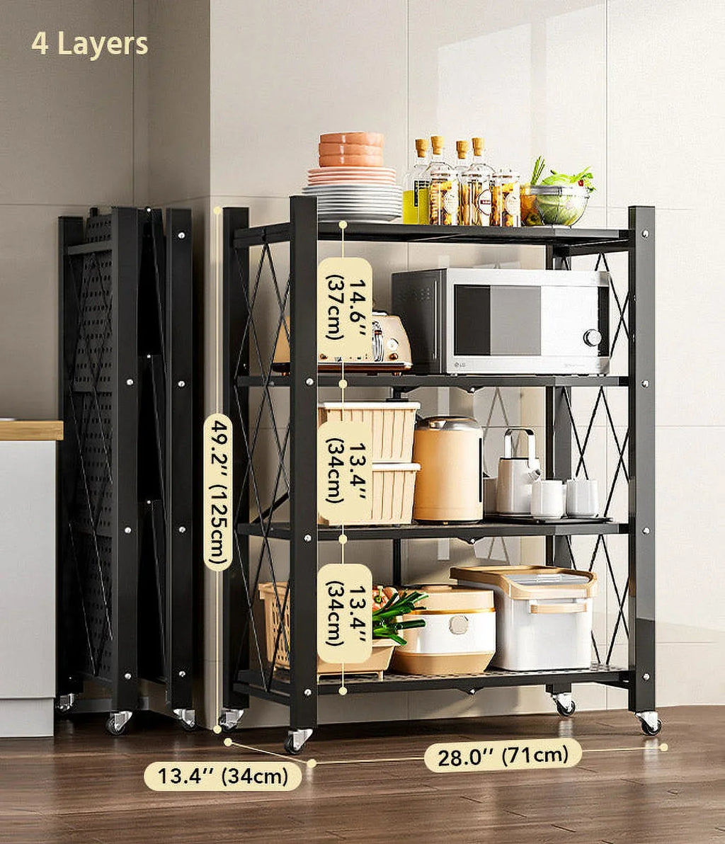 5 Foldable Joybos® Tier Duty Metal with Organizer Heavy Shelves Wheels Black