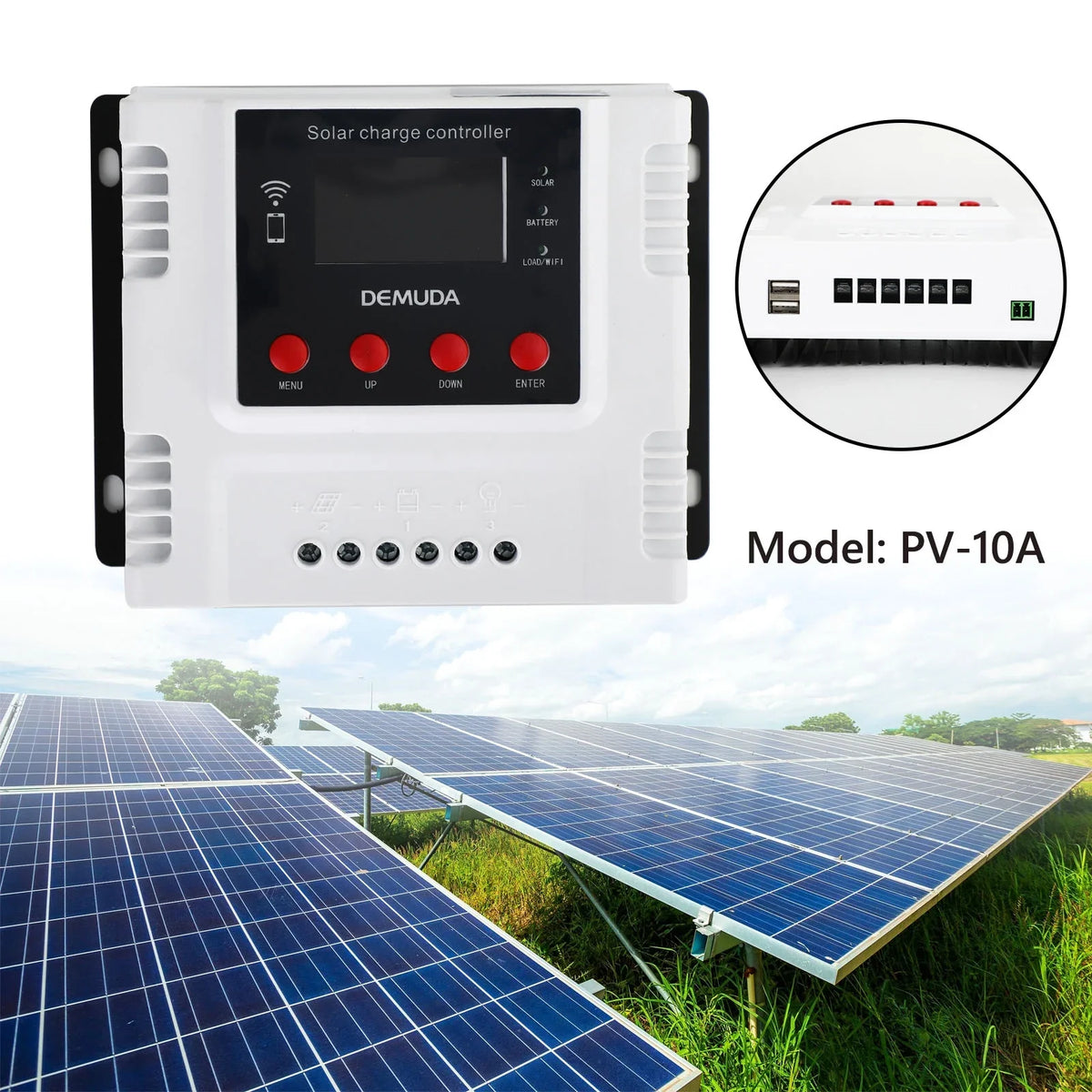 10A PWM 12V Solar LCD 48V 24V With Monitor Controller Wifi Charge Regulator
