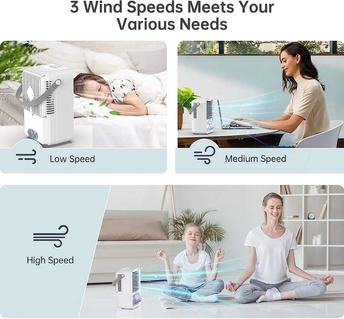 Brano AC Cooler Fan Mini Air Misting Speed Fan with Air Rechargeable, AC Personal Fan Conditioners USB Conditioner , Portable Fan, , Desk Portable Air Blue 3 Portable