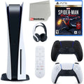 (Sony Ultimate PS5 and Cleaning Disc Playstation Midnight Edition Disc) Media Spider-Man: Bundle Miles Extra with Cloth Microfiber Version 5 Launch Controller, Remote, Headset, Morales Sony Black