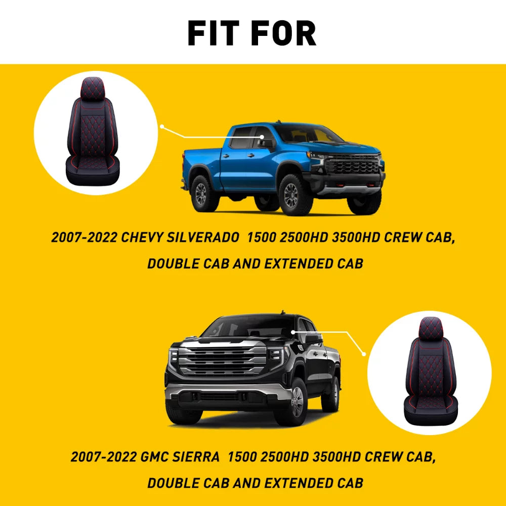 Set, Car Crew,Double,Extended HD Covers GMC Sierra Fit Pickup Cab 2007-2023 / Silverado Seat Truck(Full 1500/2500 Full 3500 Black-Red) or for Set HD