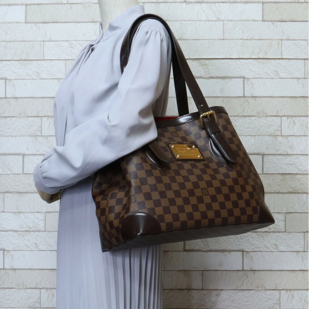 VUITTON Louis BRB03130000004147 Pre-Owned Shoulder N51204 LOUIS Damier MM (Good) Hampstead Women's Bag Vuitton Canvas Brown