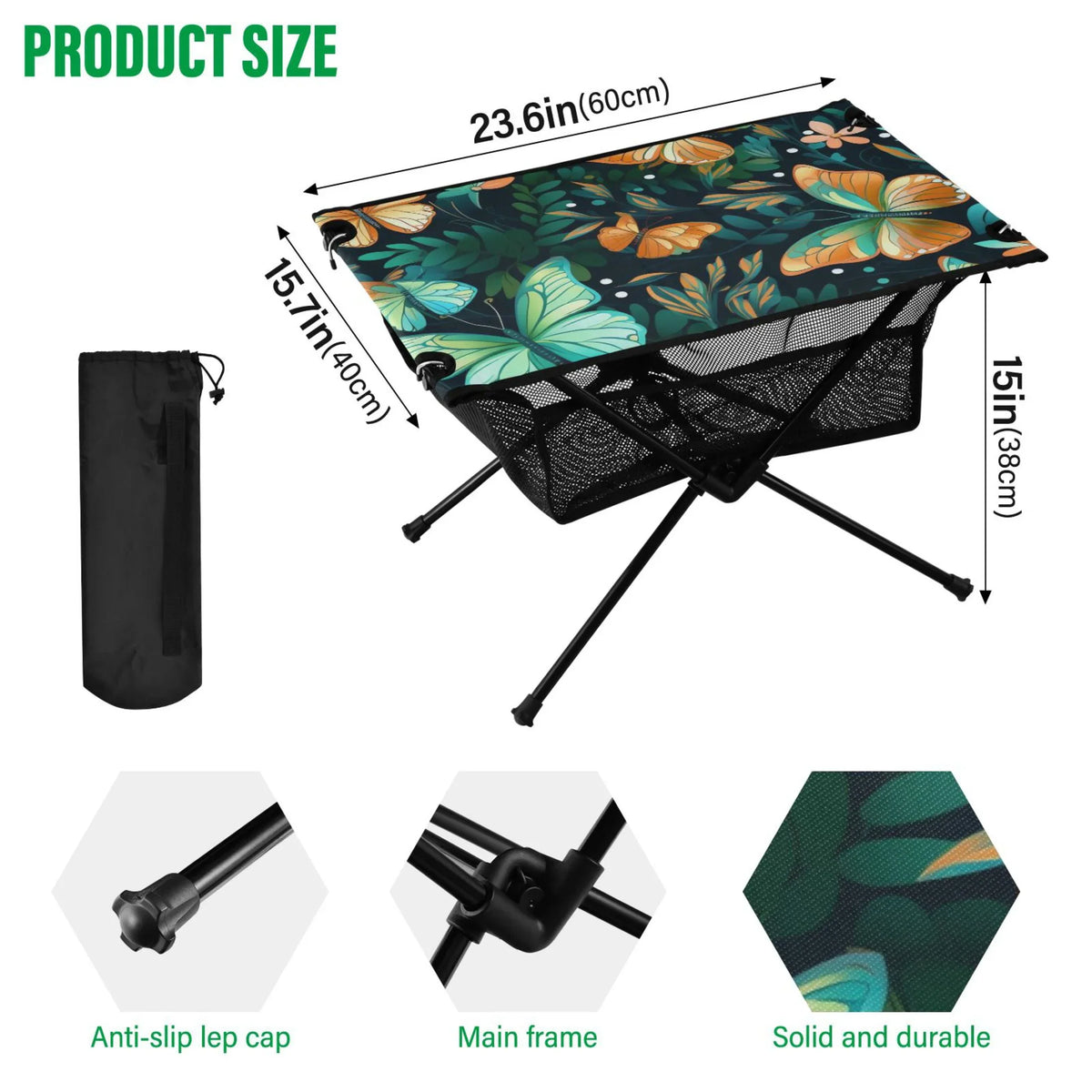 Table Bag Beach with Outdoor Folding Picnic Table Camping Travel Floral Butterfly for Compact Fishing Storage BBQ Table Leave Portable