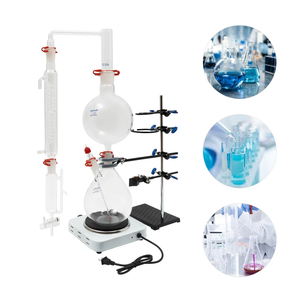 Glass Separator Oil Kit Purifier Miumaeov Oil Condenser Essential + Hot 2000ML Distillation Distillation Essential Distiller Steam Lab Stove Water + Apparatus with