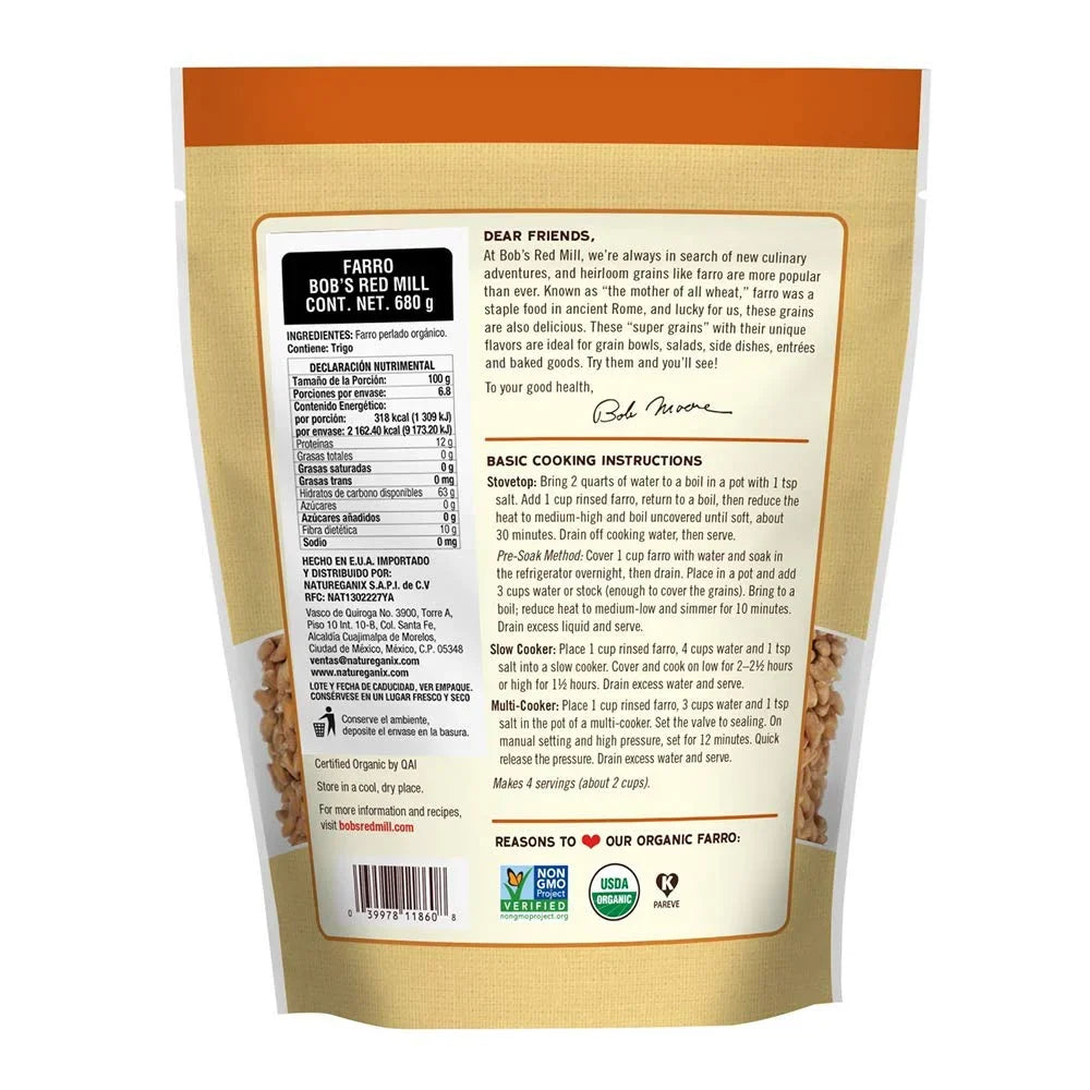 Organic 4) Grain, 24 Mill Ounce Farro Red (Pack of Bob's