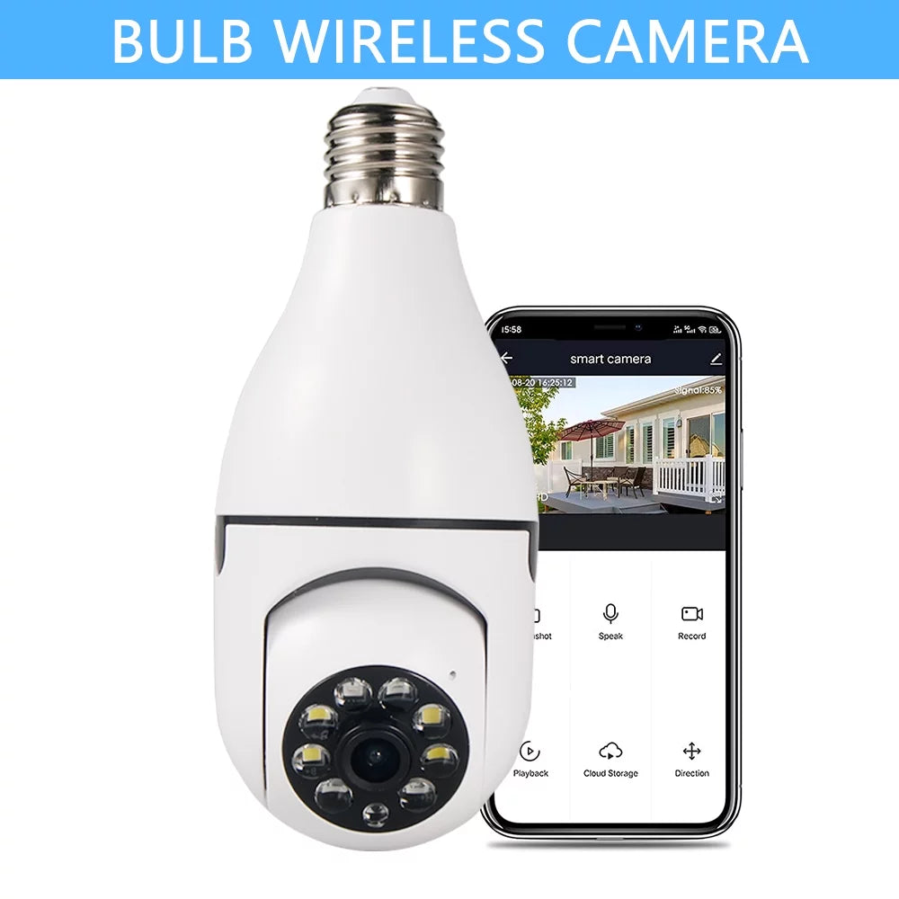 5GHz Surveillance Audio Panoramic Night Motion 360 Two E27 Pack) (2 JahyShow with Detection, Bulb Wireless Home Camera, Viewing, View 1080P Cameras Way Degree Lens, Vision, Light CCTV Remote