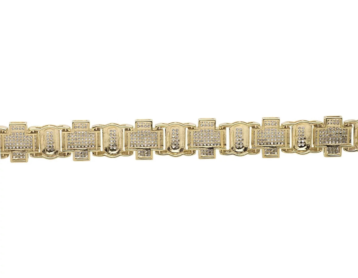 Men's 10K Yellow Diamond Statement Genuine Pave 4.5ct Gold Bracelet Cross Link 8"