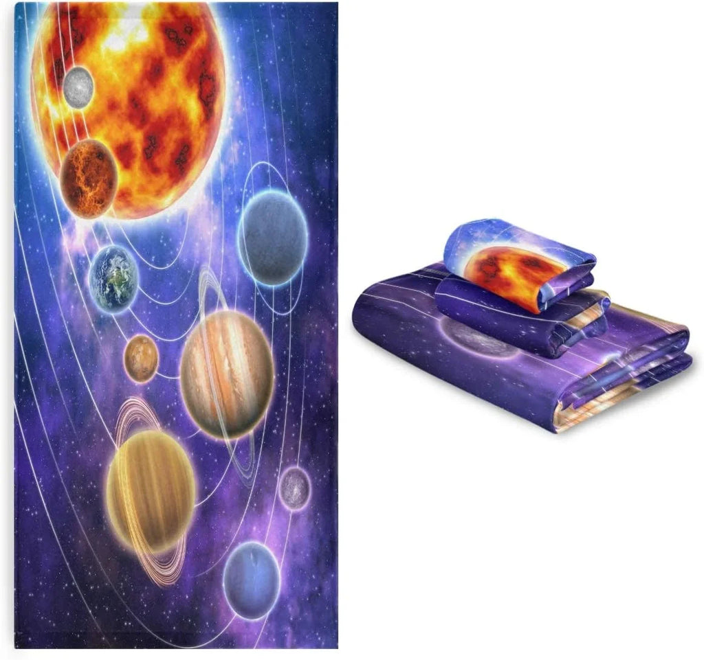 1 Set, 3 Towels, Solar Washcloths Towels Bath Hand Quick-Drying and Planets Towels Piece Absorbent, 1 Coolnut System cloth 1 & Wash