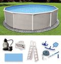 Deep Wall Round Metal Top Swimming 6-in Pool Package 27-ft Belize 52-in Rail
