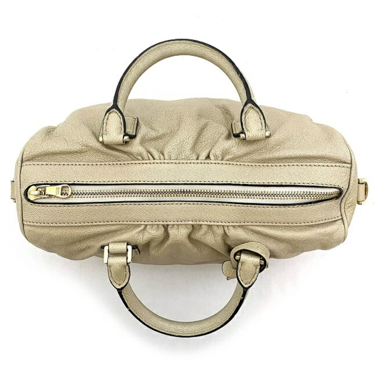 Pre-Owned Champagne Boston (Good) Gold Loewe Handbag Leather LOEWE 2way Lame Anagram Women's