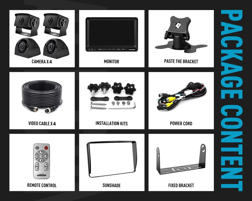 W/ HD Camera Truck/Trailer/RV 7-inch Wired RV IP69 Split Ⅱ Lines Parking (FHD3) Cameras Waterproof View for Dual Systems, 1080P Screen Backup Front/Rear Recording Monitor 7" Fookoo
