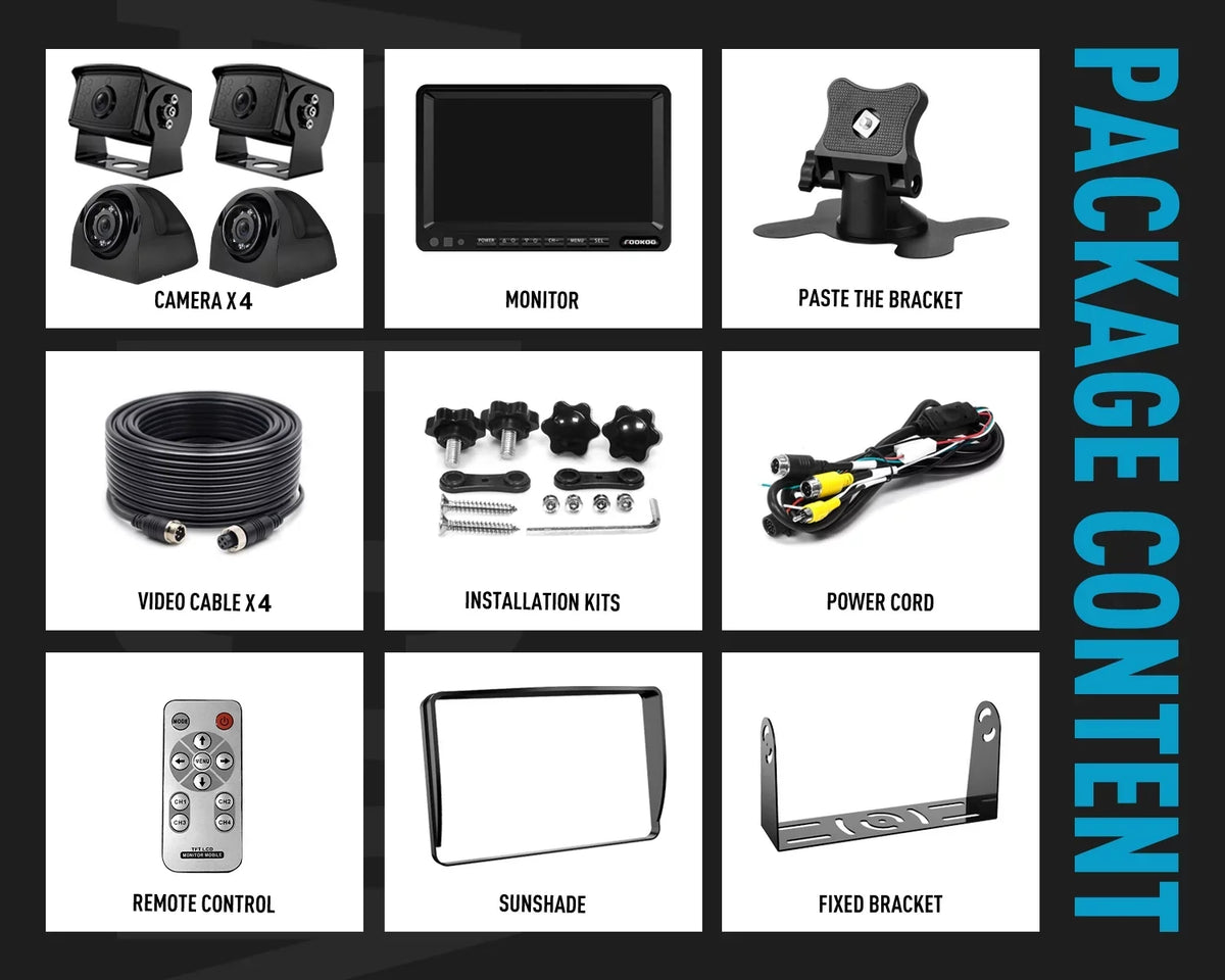 W/ HD Camera Truck/Trailer/RV 7-inch Wired RV IP69 Split Ⅱ Lines Parking (FHD3) Cameras Waterproof View for Dual Systems, 1080P Screen Backup Front/Rear Recording Monitor 7" Fookoo