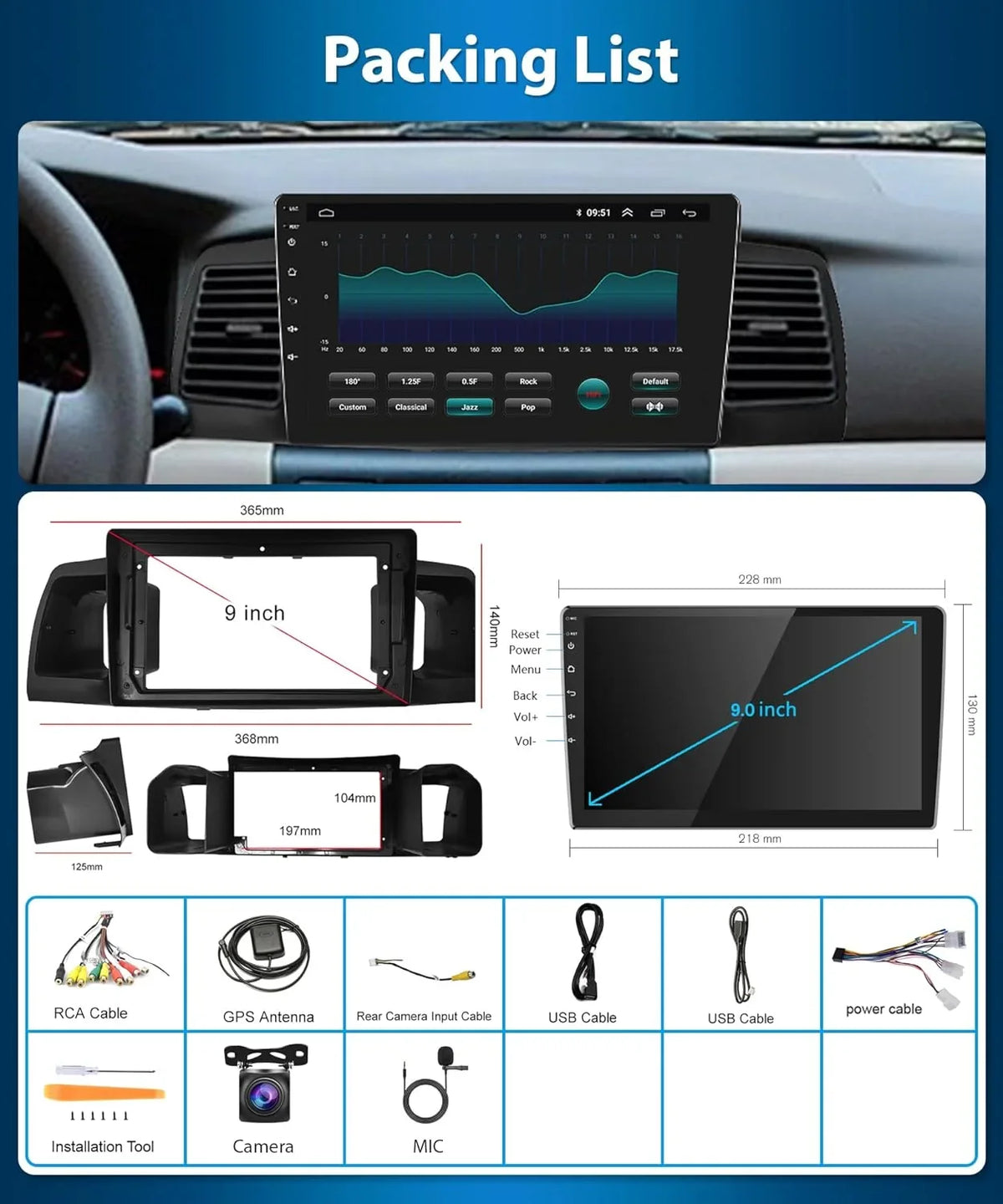 Corolla USB Android SWC Bluetooth 1G+32G Car RCA Wireless Toyota Radio Screen Camera with Stereo THONZER ex + Backup Carplay, 2007-2012 WiFi for 9 Car Link GPS Touch Mirror FM Inch Rimoody