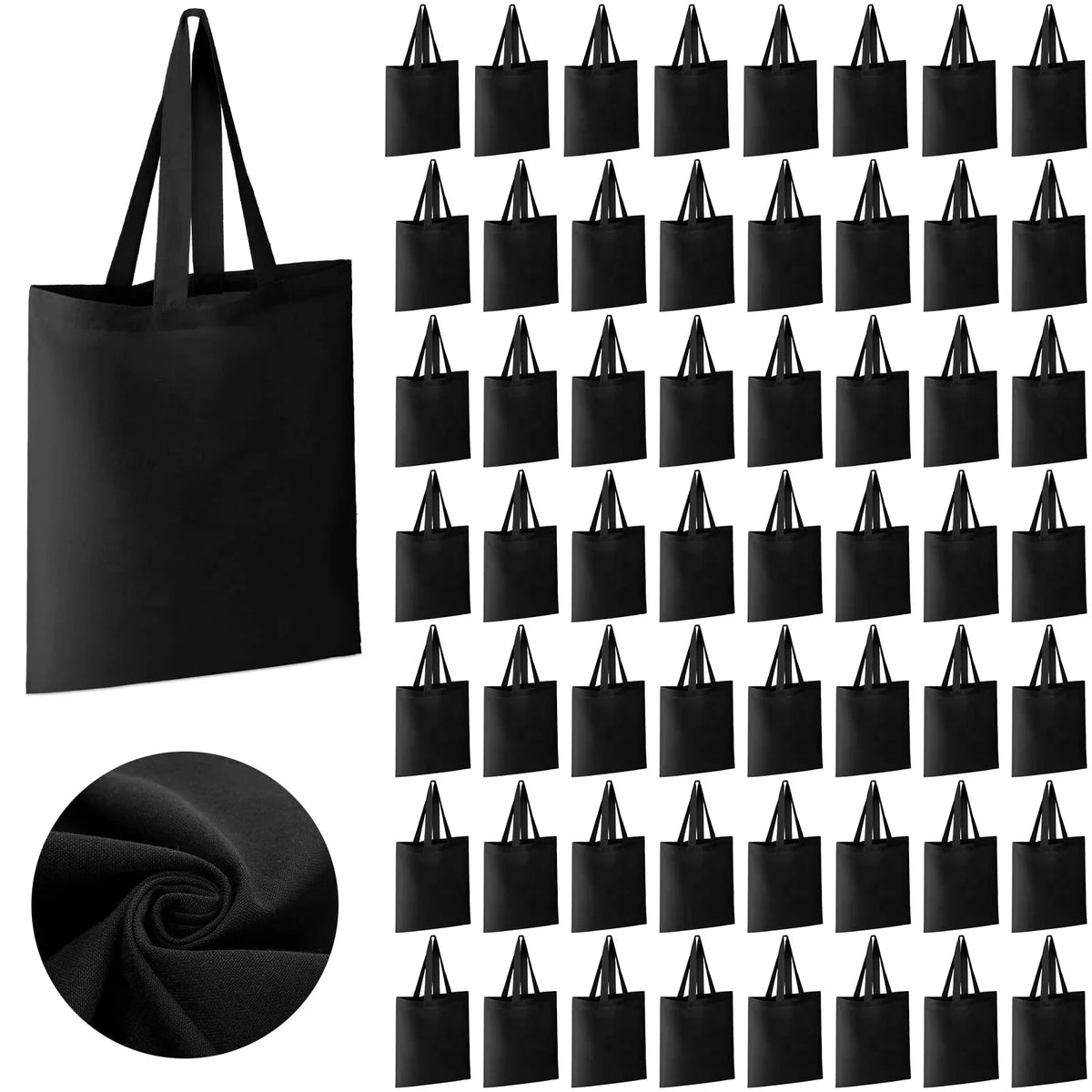 Pcs Bags Canvas Bulk Craft 60 Cloth Tote Bags DIY Reusable Grocery Handles with Gift for Cotton (Black)